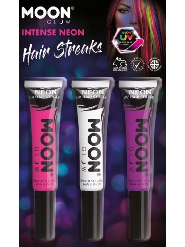 Smiffys 3 Colorations Mèches De Cheveux UV Néon – Moon Glow