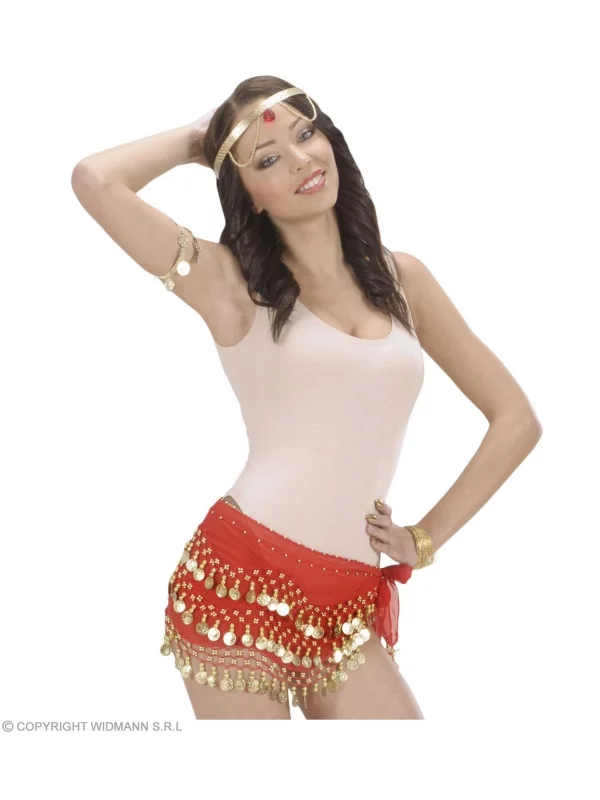 WIDMANN Ceinture/Foulard Pour Danse Orientale Rouge Avec Pièces Or – Image 2