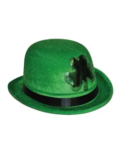 Chapeau Melon Saint-Patrick Velours Vert Avec TrĂšfle