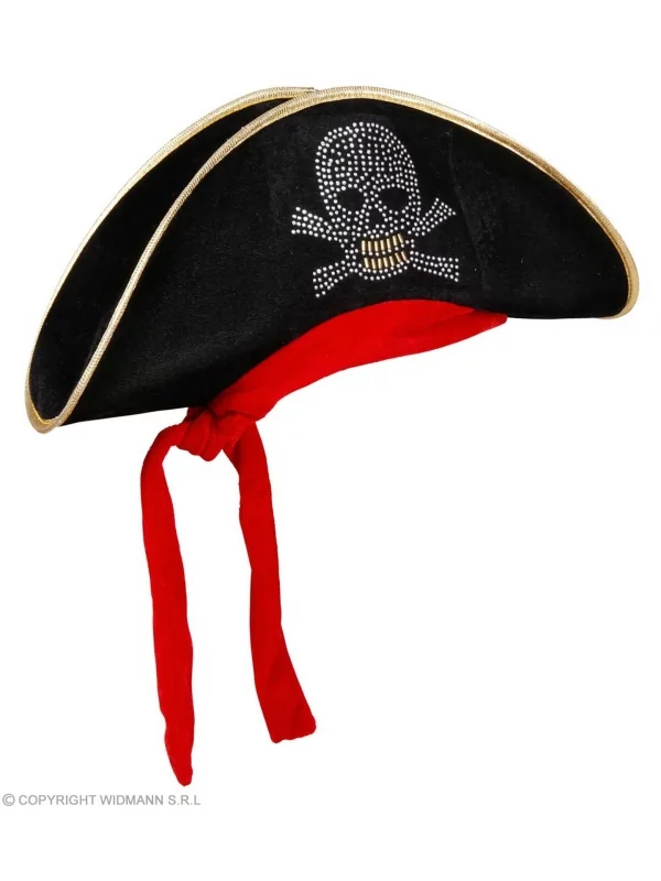 WIDMANN Chapeau Pirate Adulte Mixte (en Velours Noir Et Bandeau Rouge)