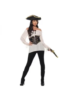 Smiffys Chemisier Style Pirate, De Luxe Pour Femmes, Ivoire, Avec Serre-taille