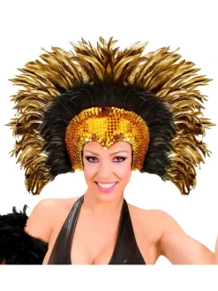 WIDMANN Coiffe Cabaret Sequins Et Plumes Doré