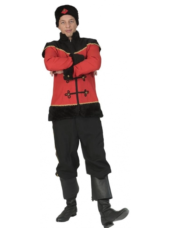 Costume Cosaque Homme Rouge Et Noir Avec Chapka – Image 2
