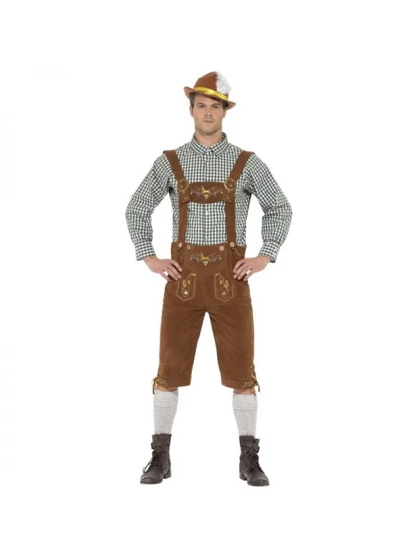 Smiffys Déguisement Bavarois Traditionnel Hanz Homme (short à Bretelles, Chapeau Avec Plume)