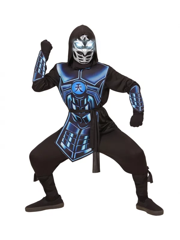 WIDMANN Déguisement Cyber Ninja Garçon (casaque à Capuche, Surcot, Ceinture, Protection Pour Les Bras, Masque Avec Lumière Clignotante) – Image 2