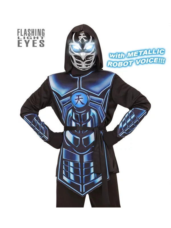 WIDMANN Déguisement Cyber Ninja Garçon (casaque à Capuche, Surcot, Ceinture, Protection Pour Les Bras, Masque Avec Lumière Clignotante) – Image 3