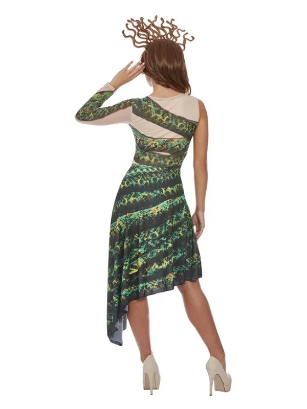 Smiffys Déguisement De Femme Méduse, Vert, (robe Asymétrique évasée Et Serre-tête à Tentacules) – Image 3