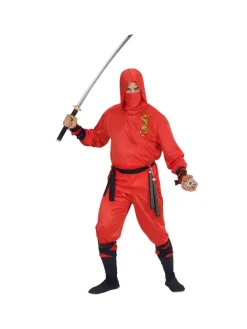 WIDMANN Déguisement Dragon Ninja Rouge Homme (veste à Capuche, Pantalon, Ceinture, Masque, Liens Pour Les Bras Et Les Jambes)