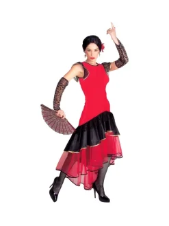WIDMANN Déguisement Flamenco Femme Rouge Et Noir (robe Stretch, Gants)