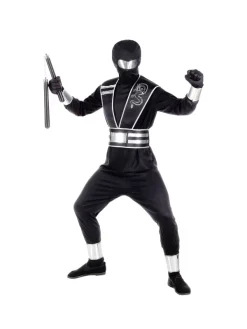 WIDMANN Déguisement Garçon Ninja Noir Et Argent (haut, Pantalon, Tabard, Ceinture, Protège-bras Et Jambes, Gants, Masque)