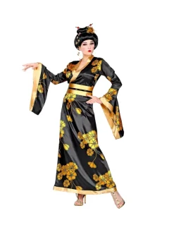 WIDMANN Déguisement Geisha Femme Noir Et Doré (kimono Noir Et Or, Ceinture)
