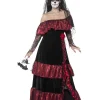 Smiffys Déguisement Mariée Jour Des Morts Femme Rouge Et Noir (robe Et Voile Avec Roses)