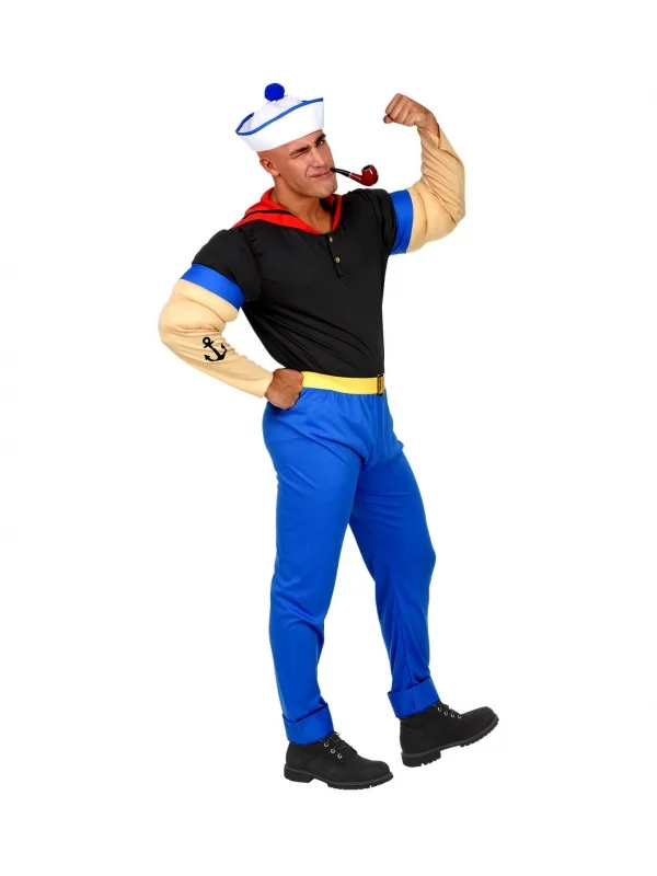WIDMANN Déguisement Marin Epinard Homme (T-shirt Avec Les Bras Musclés, Pantalon Avec Ceinture, Bob) – Image 3