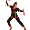 WIDMANN Déguisement Ninja Femme Rouge Et Noir (veste, Pantalon, Ceinture, Gants Sans Doigts, Lacets, Bandeau)