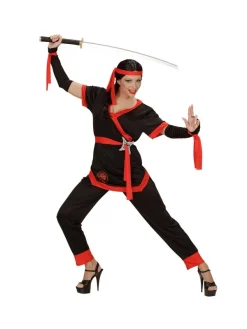 WIDMANN Déguisement Ninja Femme Rouge Et Noir (veste, Pantalon, Ceinture, Gants Sans Doigts, Lacets, Bandeau)