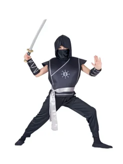 WIDMANN Déguisement Ninja Garçon Noir Et Gris (gilet Avec Armure, Pantalon, Ceinture, Coudières, Cagoule)