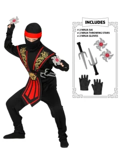 WIDMANN Déguisement Ninja Garçon, Rouge Et Noir Avec Armes
