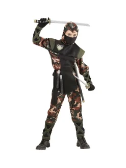 WIDMANN Déguisement Ninja Militaire Garçon (casaque Avec Capuche Et Lacets, Pantalon Avec Lacets, Ceinture, Masque)