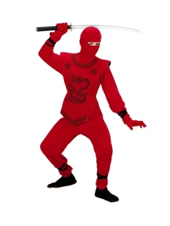WIDMANN Déguisement Ninja Rouge Garçon (casaque Avec Liens, Pantalon Avec Liens, Cuirasse, Cagoule)