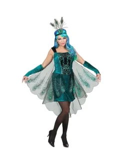 WIDMANN Déguisement Paon Femme, Vert (robe Avec Voiles, Chauffe-bras, Bandeau)