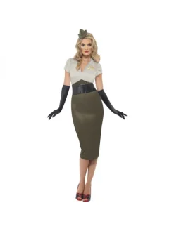 Smiffys Déguisement Pin-up Militaire Rétro Pour Femme - Robe Kaki Et Calot Inclus