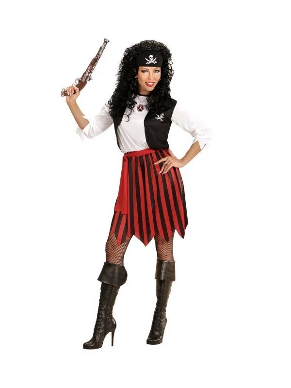 WIDMANN Déguisement Pirate Femme Noir, Rouge Et Blanc (robe Avec Veston, Ceinture, Bandeau)