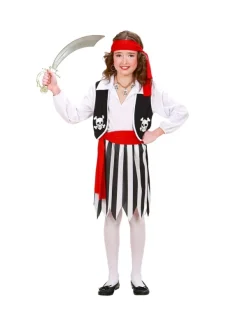 WIDMANN Déguisement Pirate Fille Blanc, Noir Et Rouge (chemise Avec Gilet, Jupe, Ceinture, Bandeau)
