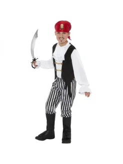 Smiffys Déguisement Pirate Garçon Noir Et Blanc (chemise, Pantalon, Sur-bottes, Foulard, Ceinture)