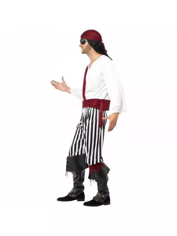 Smiffys Déguisement Pirate Rayé Blanc Et Noir Homme (chemise, Pantalon, Ceinture, Couvre Tête) – Image 3