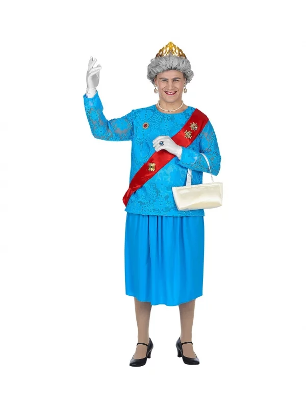 WIDMANN Déguisement Reine Elisabeth Homme (haut, Jupe, L'écharpe, Gants, Couronne, Sac A Main)