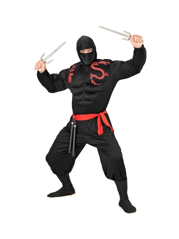 WIDMANN Déguisement Super Ninja Muscle Adulte (chemise à Capuche Musclée, Masque, Pantalon, Ceinture) – Image 2