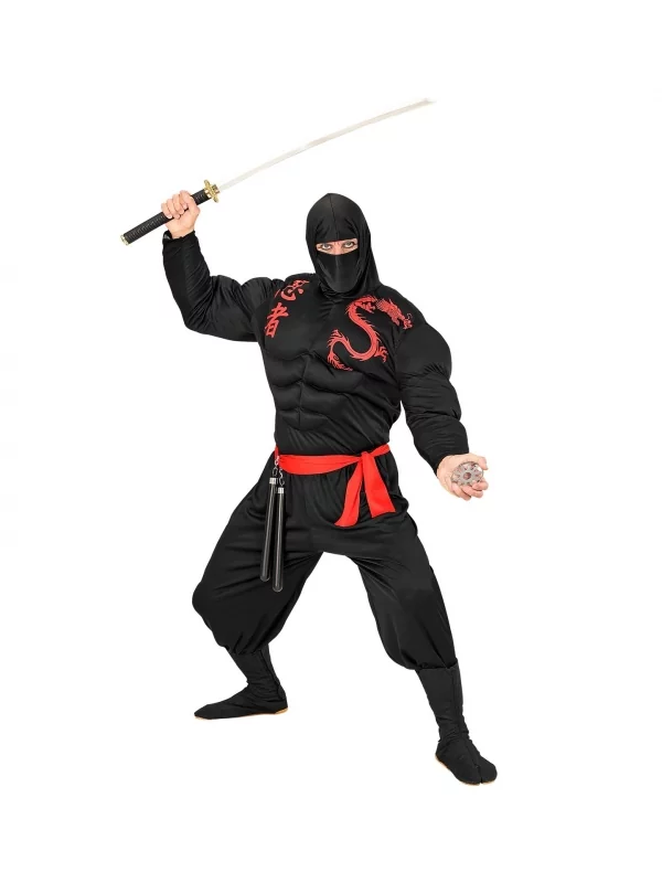 WIDMANN Déguisement Super Ninja Muscle Adulte (chemise à Capuche Musclée, Masque, Pantalon, Ceinture) – Image 4