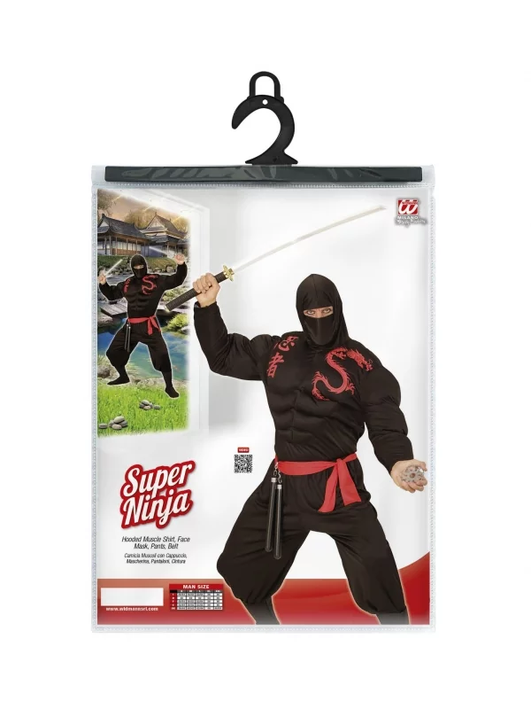 WIDMANN Déguisement Super Ninja Muscle Adulte (chemise à Capuche Musclée, Masque, Pantalon, Ceinture) – Image 5