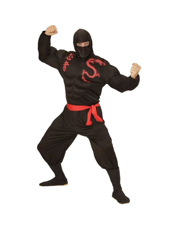 WIDMANN Déguisement Super Ninja Muscle Adulte (chemise à Capuche Musclée, Masque, Pantalon, Ceinture)