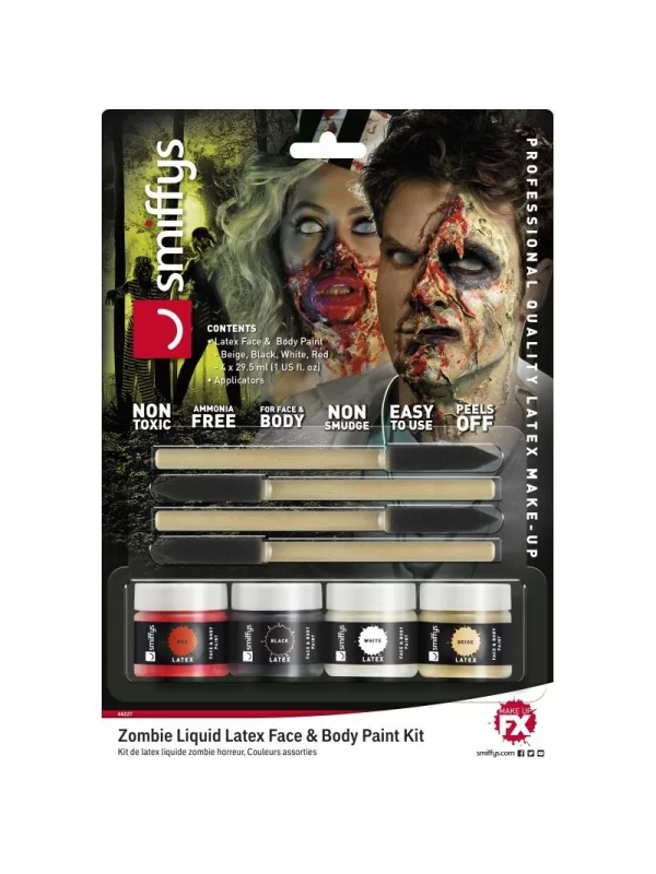 Smiffys Kit Latex Liquide Zombie (maquillage 4 Couleurs Et éponges, 4 X 29,57 Ml) – Image 2