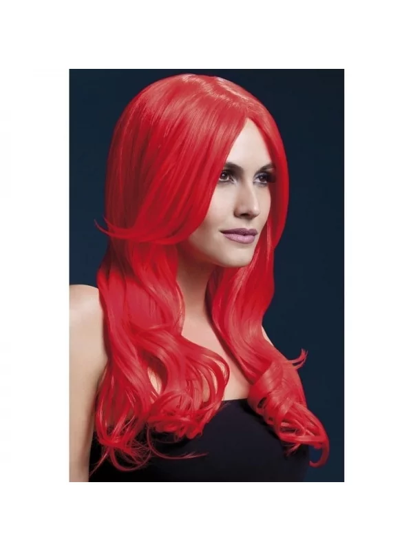 Smiffys Perruque Fever Khloe Sexy 66 Cm, Rouge Fluo