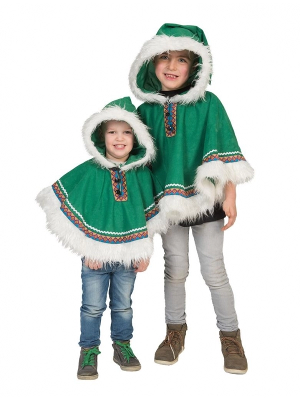 Poncho Inuit Enfant Vert Avec Fourrure Blanche â Image 2