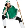 Poncho Inuit Vert Avec Capuche Et Fourrure Blanche - Femme