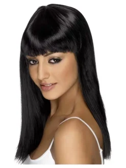 Smiffys Perruque Glamourama, Noire, Cheveux Longs, Lisses Avec Frange