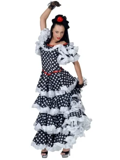 Robe Flamenco Femme Bleu à Pois