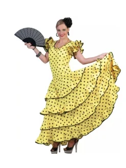Robe Flamenco Femme Jaune à Pois