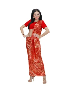 WIDMANN Sari Hindou Femme Rouge (top, Jupe Avec étole)