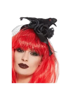 Smiffys Serre-tête Halloween : Corbeau Avec Fleurs Et Voile Noir