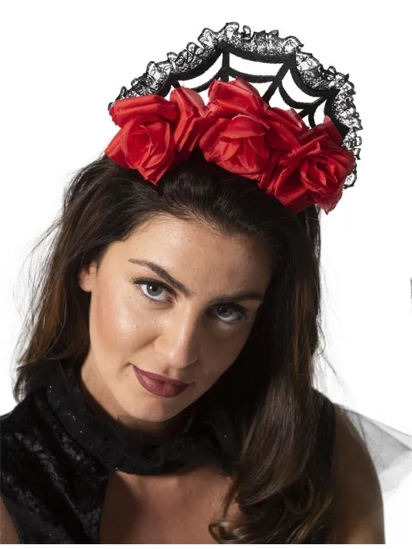 ESPA - Funny Fashion Serre-tĂȘte Jour Des Morts, Avec Voile Fleurs Rouges