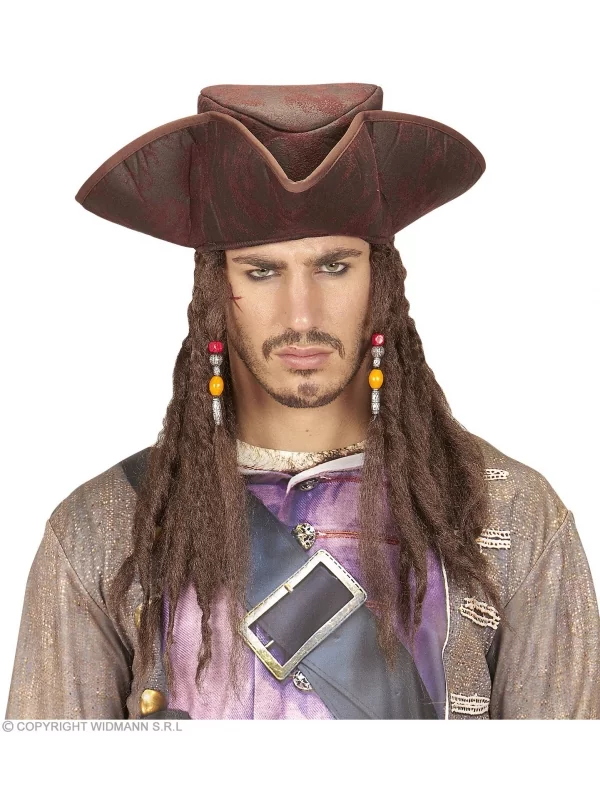 WIDMANN Tricorne Pirate Simili Cuir Avec Cheveux